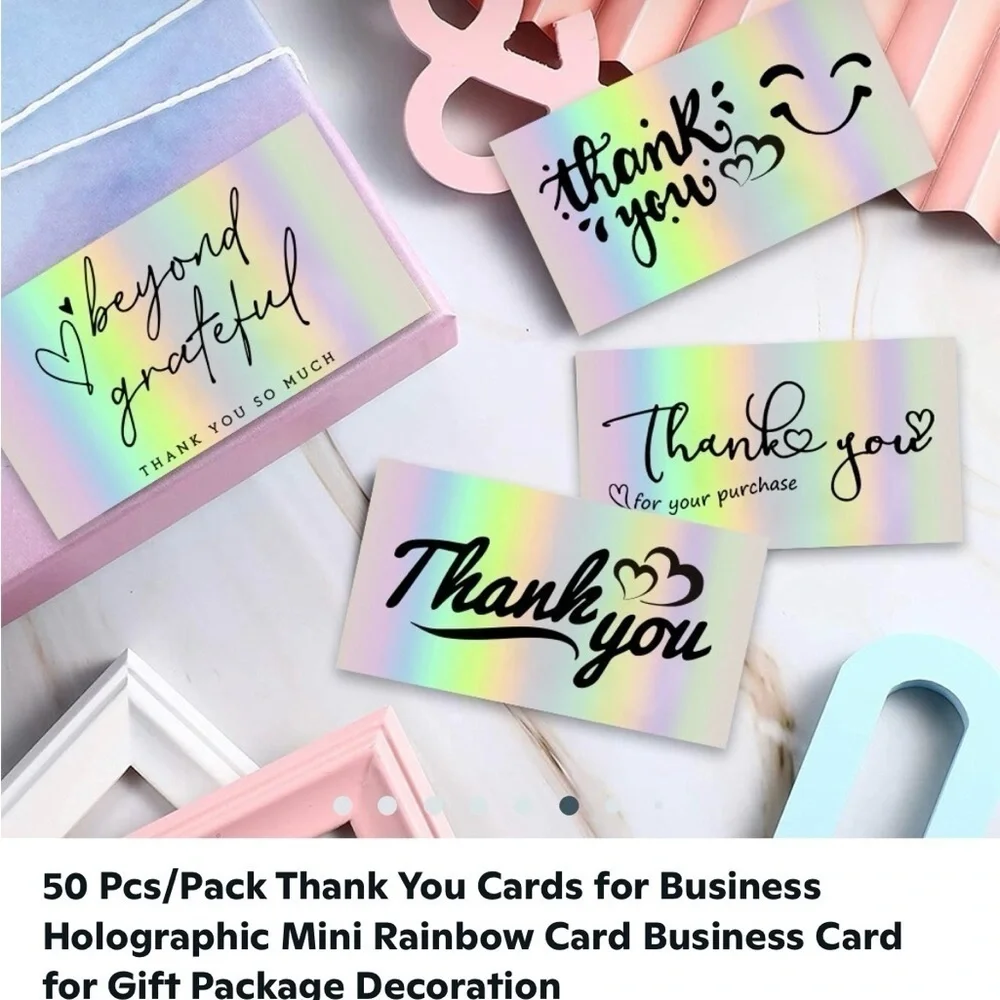 50pcs/pack Thank You cards for business holographic mini rainbow 3.5 x 2 in New